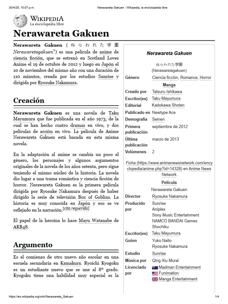 Nerawareta Gakuen Wikipedia, La Enciclopedia Libre PDF Anime