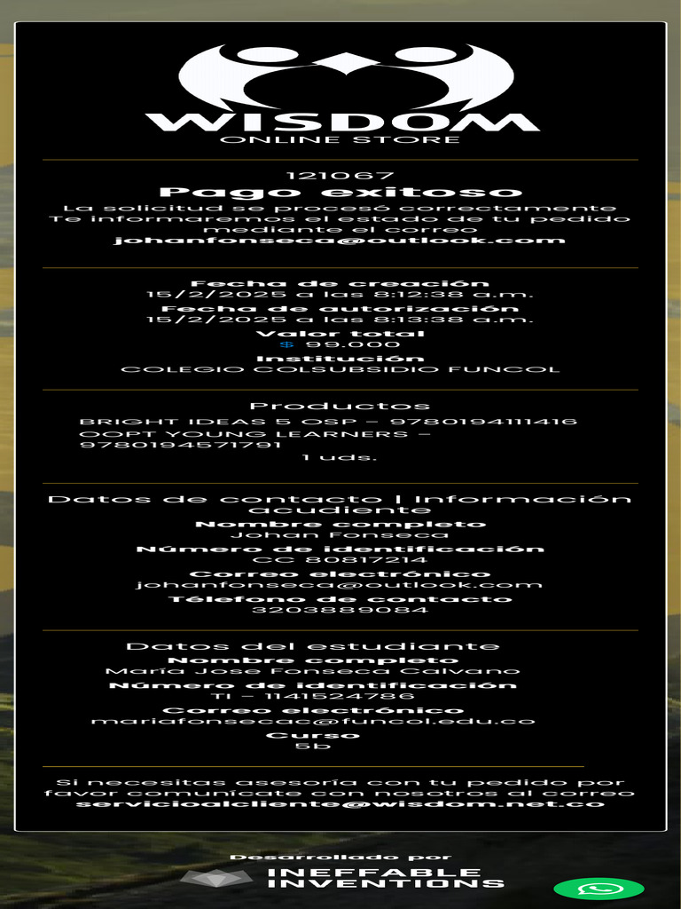 Confirmación de Pedido en Wisdom Store | PDF