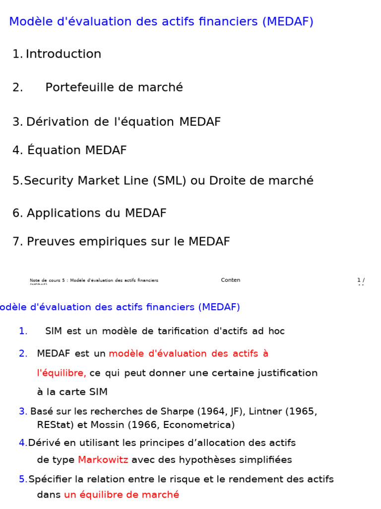 Modèle MEDAF : Évaluation des actifs financiers | PDF | Modèle d ...