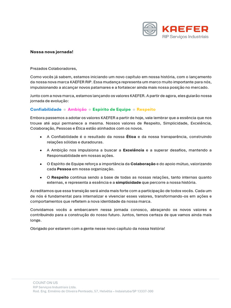 Nova Marca e Valores KAEFER RIP | PDF