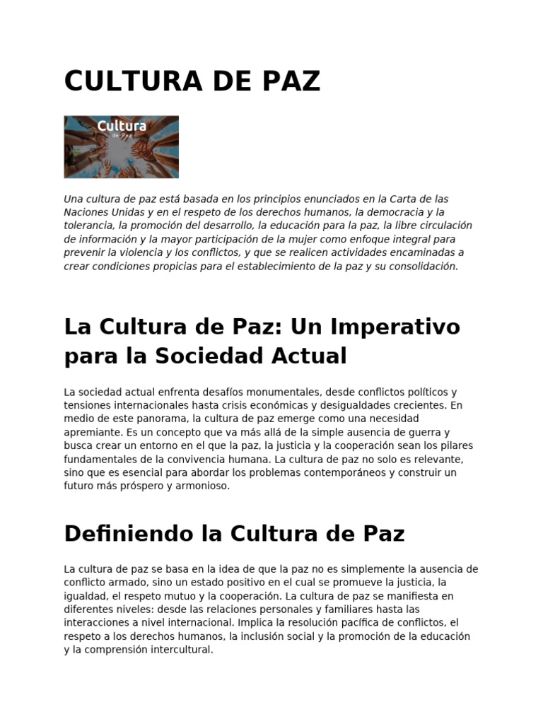 Promoviendo la Cultura de Paz Actual | PDF | Paz | Derechos humanos