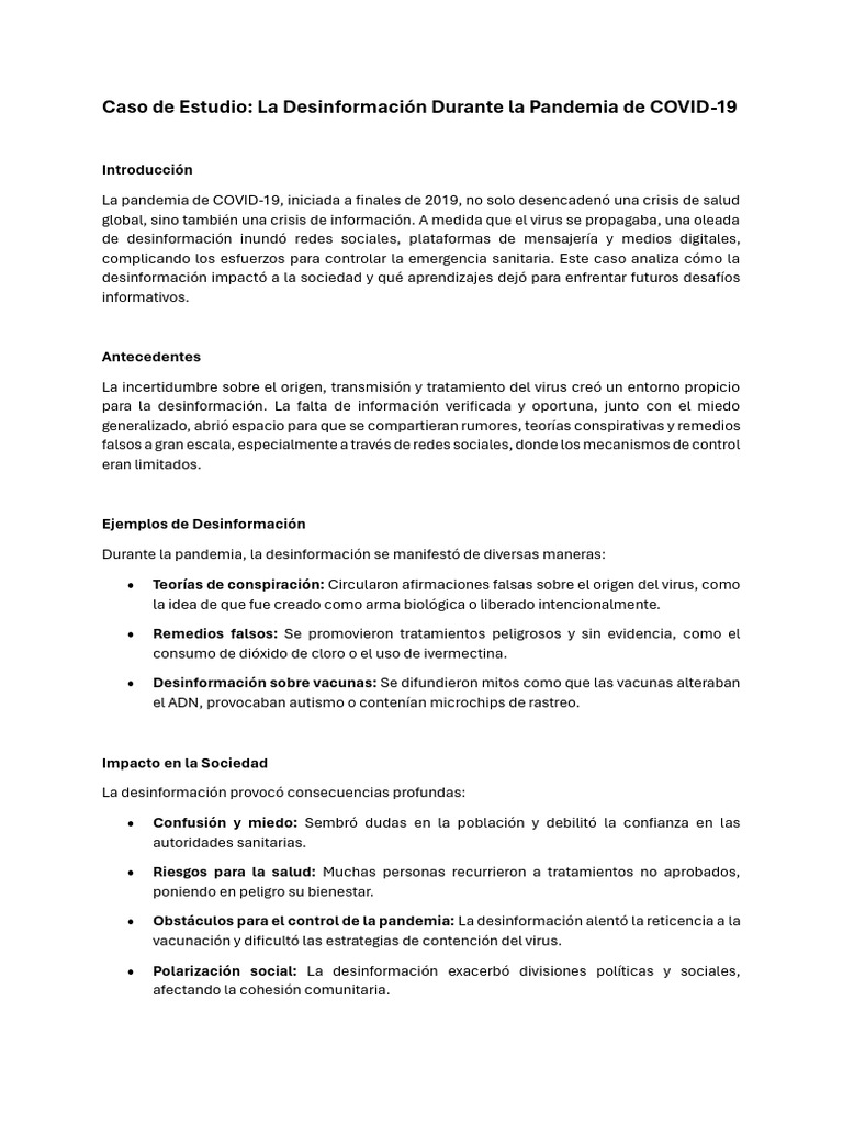 Desinformación en la Pandemia de COVID-19 | PDF