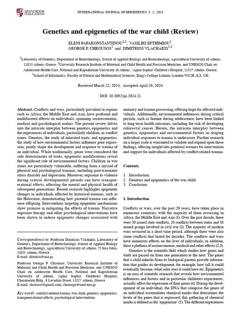 Genetics and Epigenetics of The War Child (Review) | PDF | Epigenetics ...