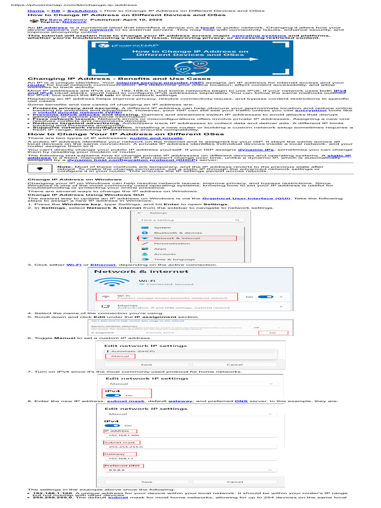 How To Change IP Address On Different Devices and OSes | PDF | Ip Address |  Computer Network