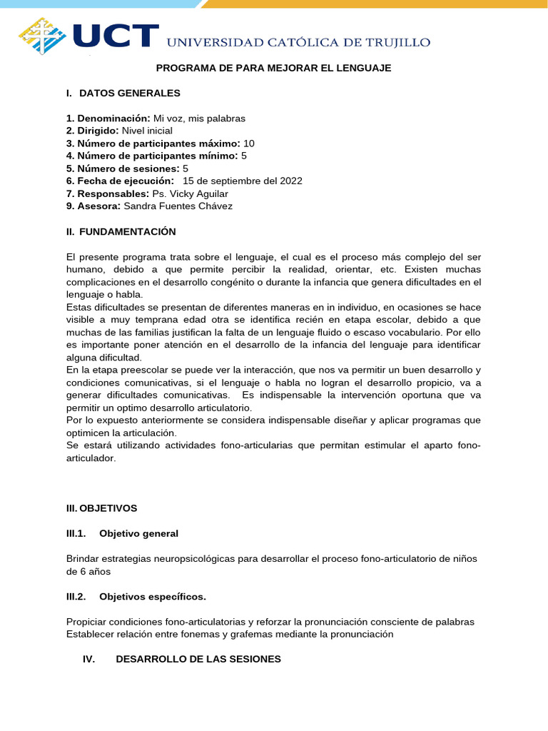 Programa de Mejora del Lenguaje Infantil | PDF | Sílaba | Educación de ...
