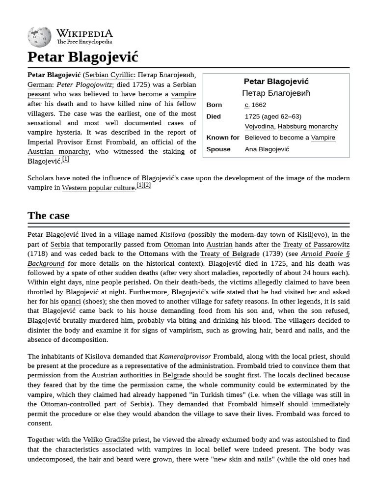 Biography Vampire Petar - Blagojević | PDF | Vampirism | Vampires