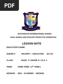 Security Education Jss3 3rd Term L-note