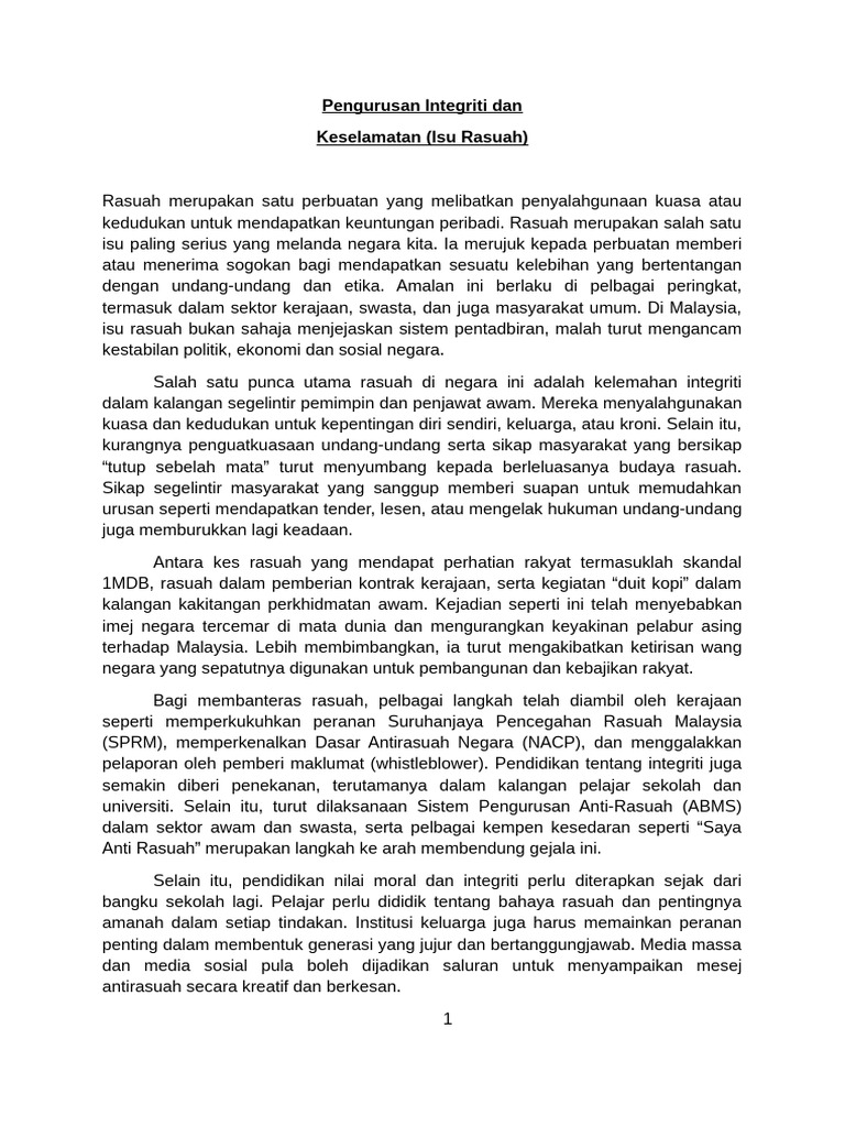 Esei Ringkas (Isu Rasuah) | PDF