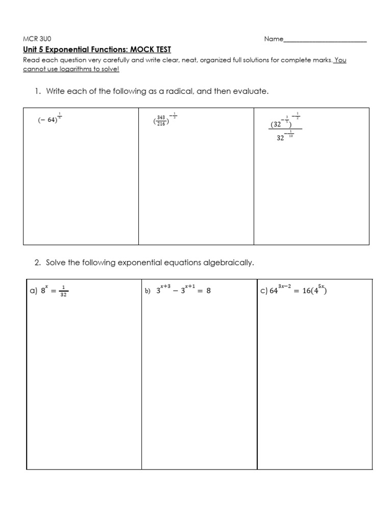 ! Mock Test - Unit 5 Exponentials | PDF