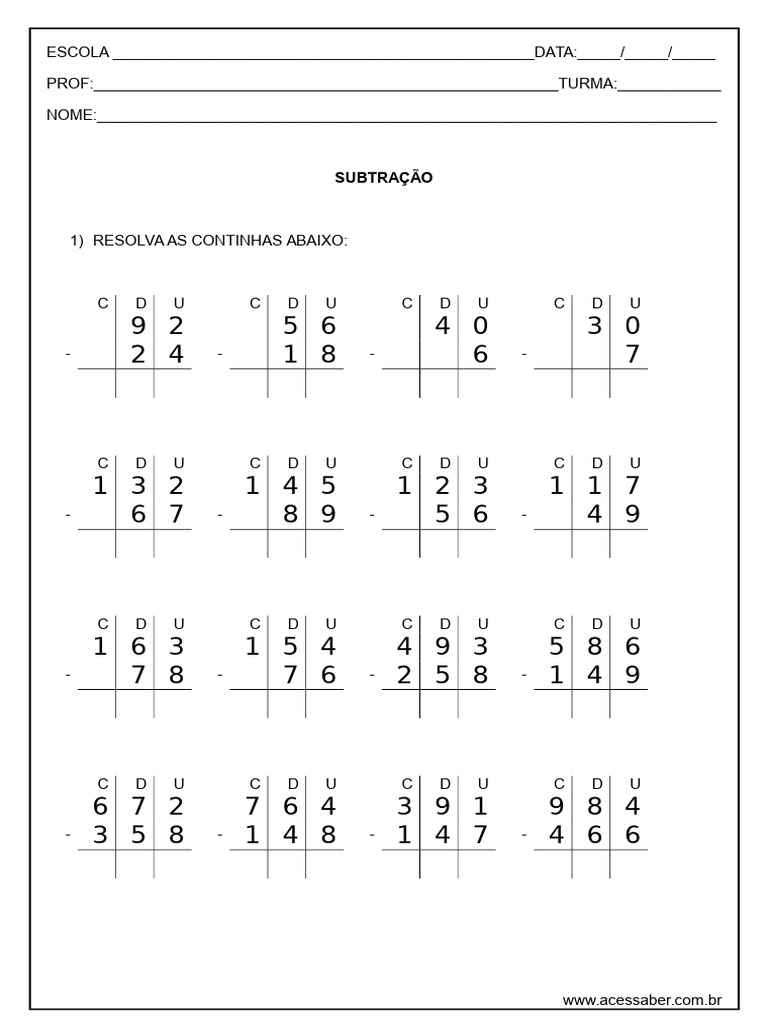 Atividades de Subtração para 2º Ano | PDF