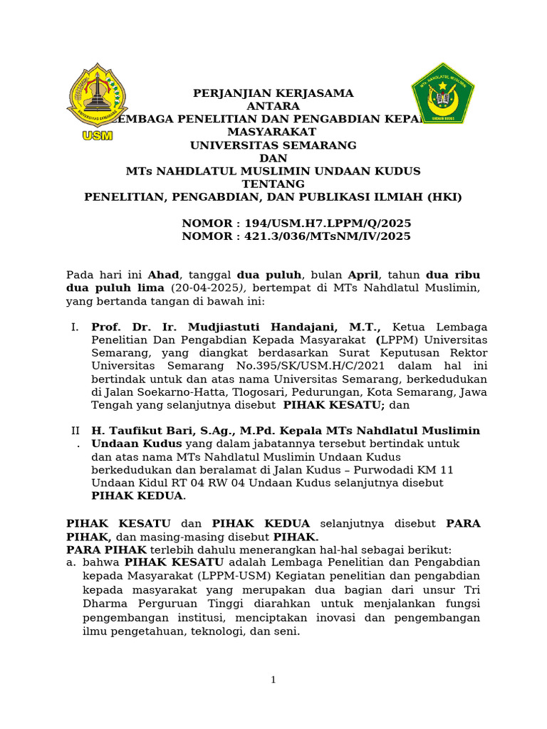 Kerjasama LPPM USM dan MTs Nahdlatul Muslimin | PDF