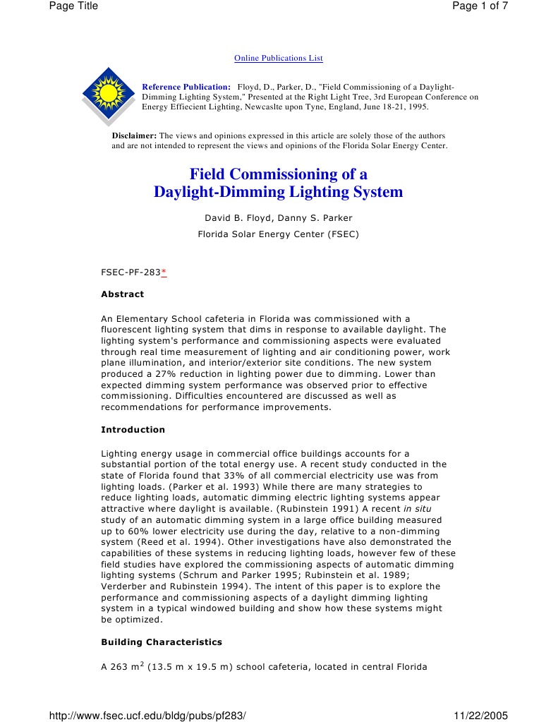 Commissioning of A Daylight Dimming Lighting System PDF