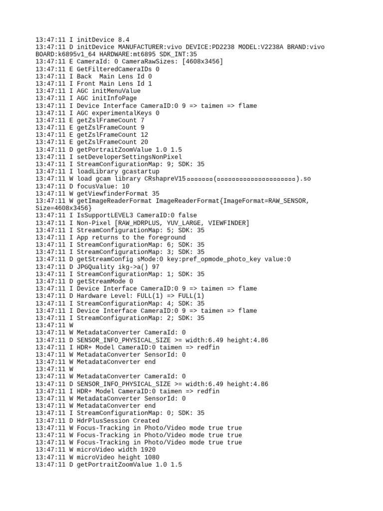 Vivo PD2238 Camera Configuration Log | PDF | Software Development Kit ...