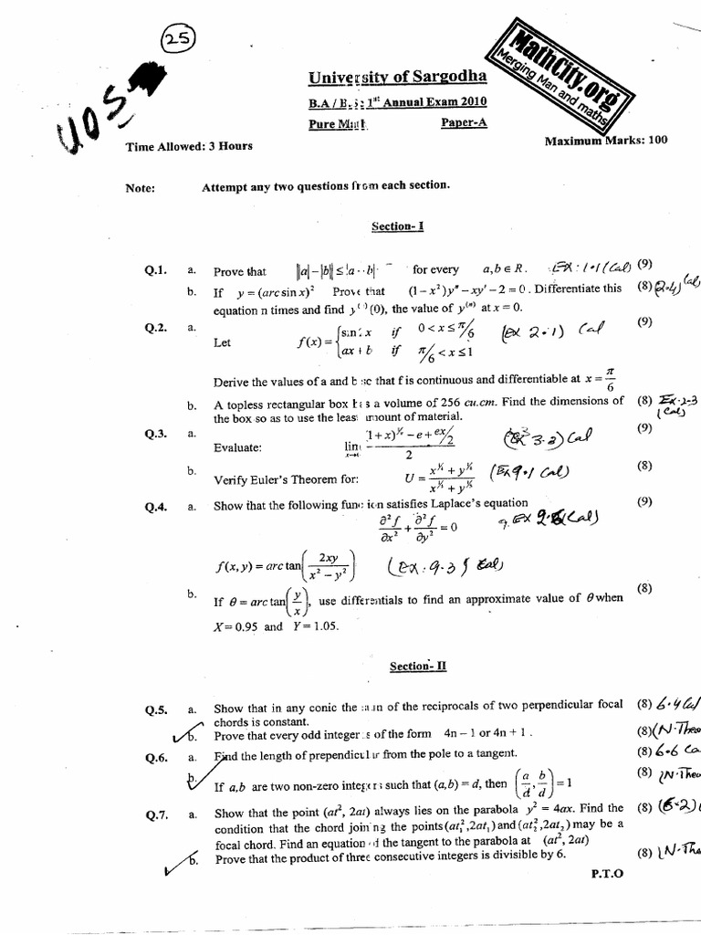 B.A. Annual Exam 2010 Mathematics Paper | PDF | Mathematical Analysis ...