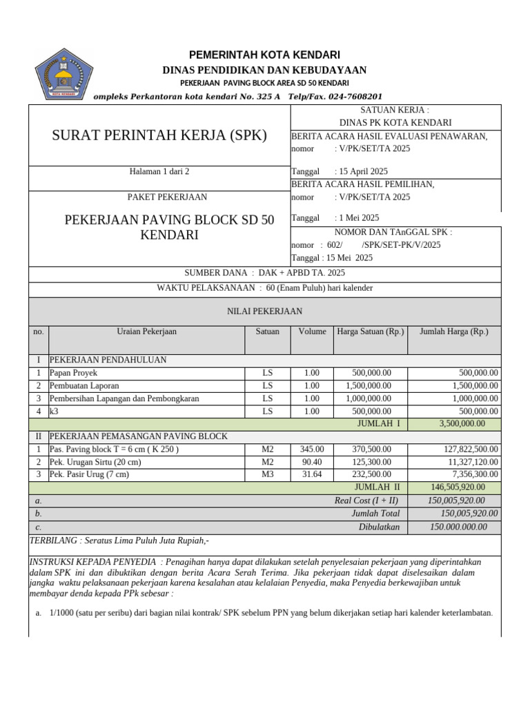 RAB Pemasangan Paving Block SD 50 | PDF