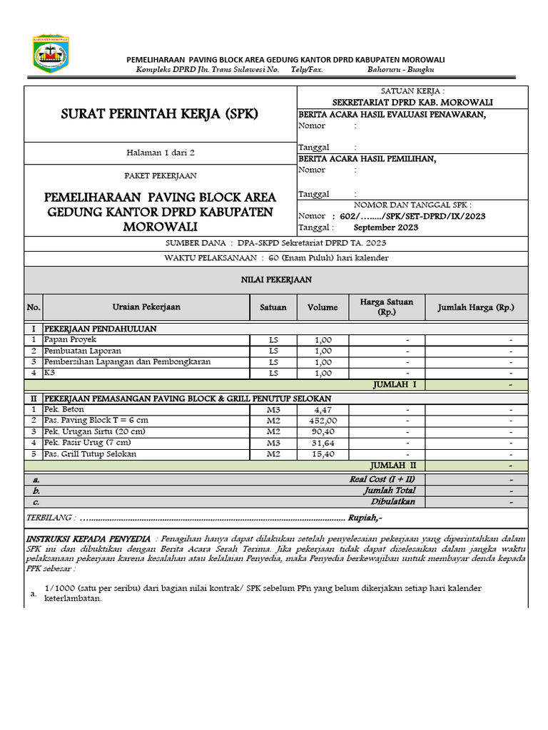 RAB Pemasangan Paving Block DPRD Morowali | PDF