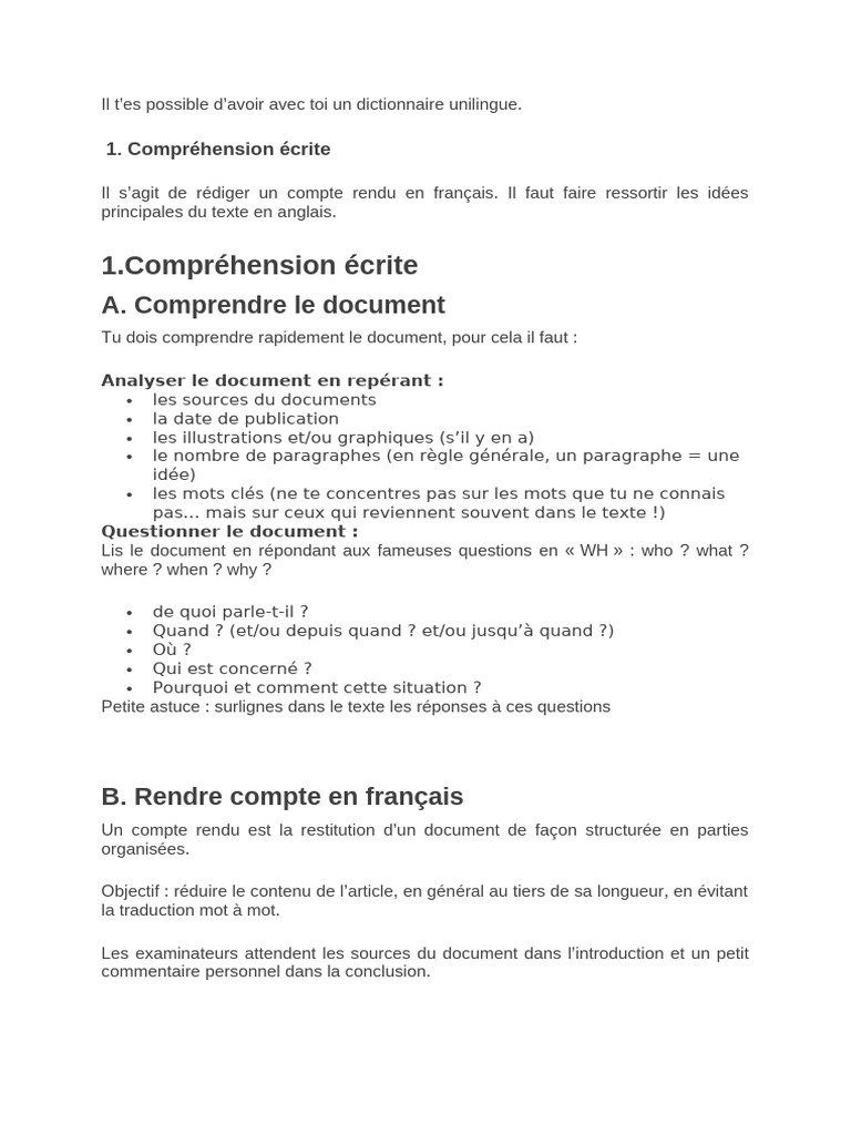 Rédaction d'un compte rendu en anglais | PDF