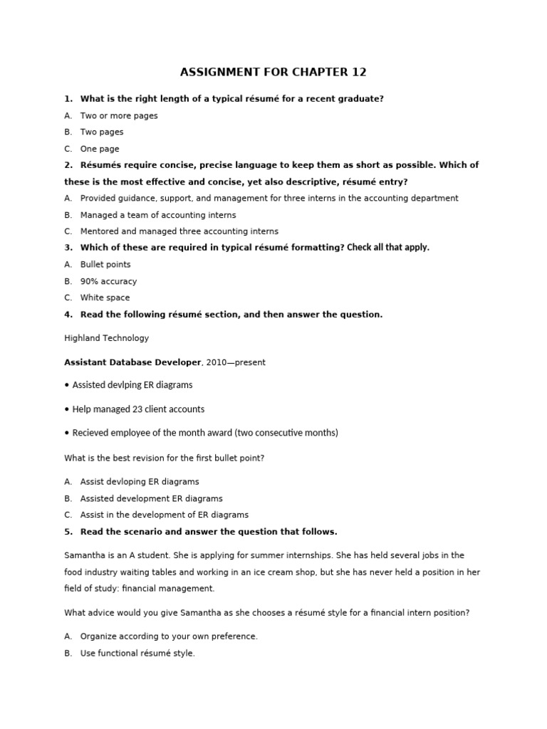 Chapter 8 - Assignment - Employment | PDF | Résumé