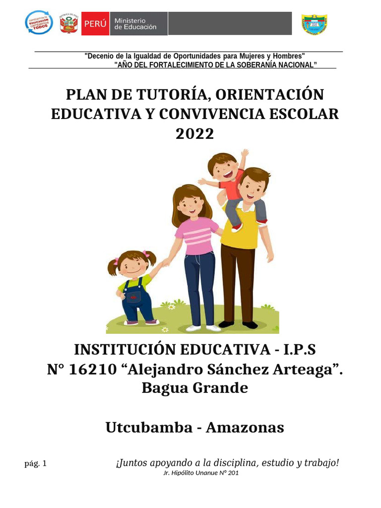 Plan de Tutoría y Convivencia Escolar 2022 | PDF | Maestros | Enseñando