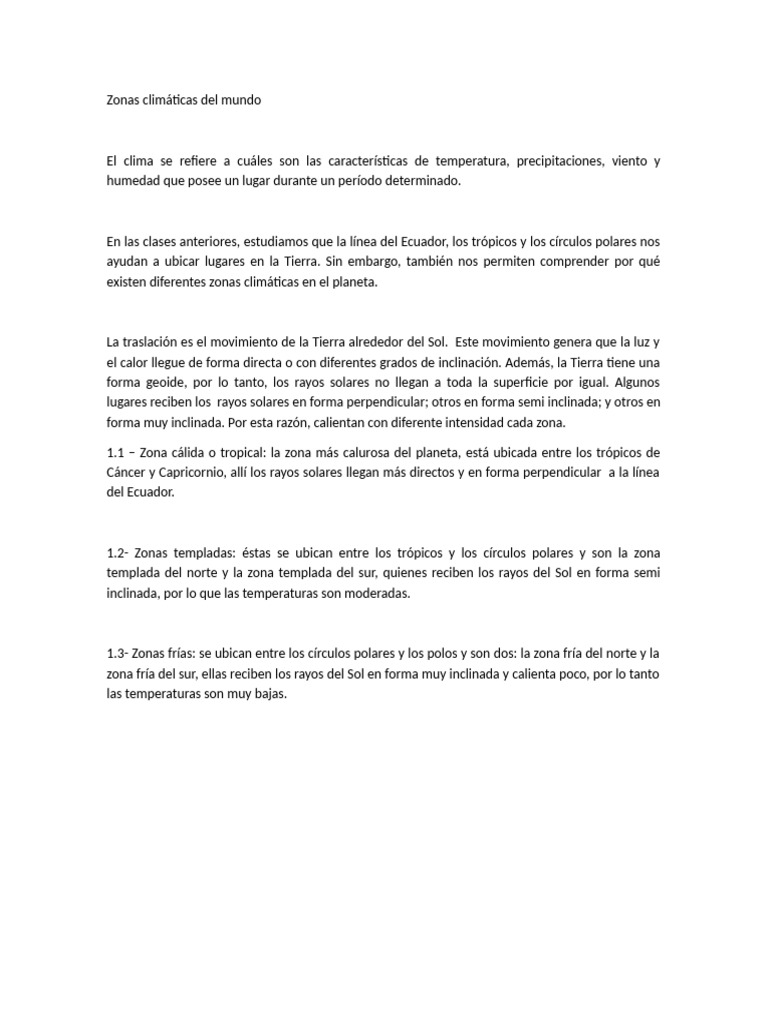Zonas Climáticas del Mundo | PDF