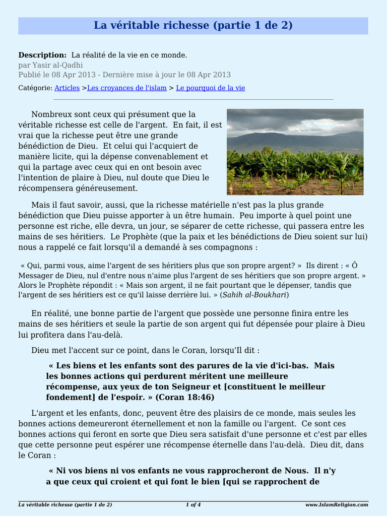 La vraie richesse selon l'Islam | PDF | Dieu | Doctrines et croyances ...