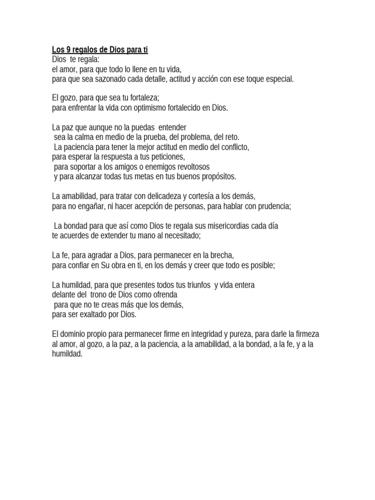 Nueve Regalos de Dios para Ti | PDF