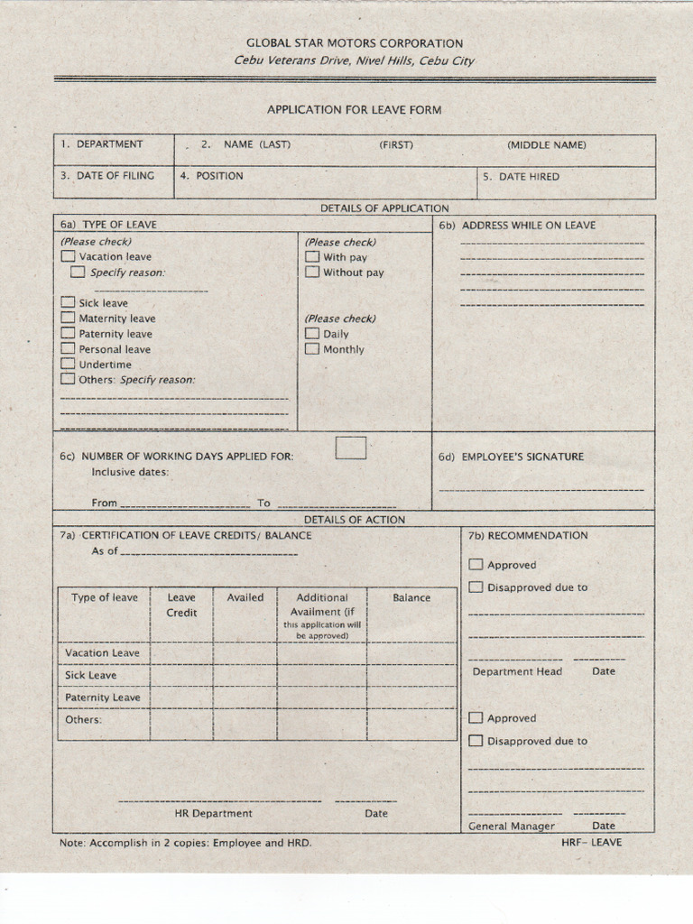 Leave Application Form | PDF