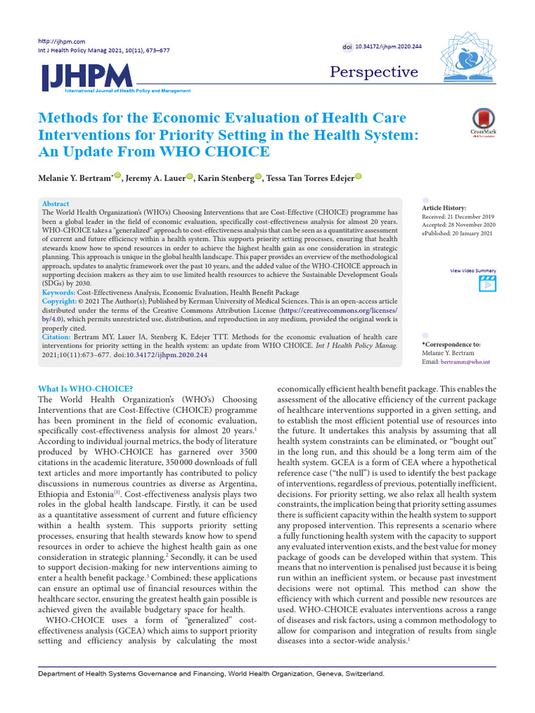 Economic Evaluation of Health Care | PDF | Cost Effectiveness Analysis ...