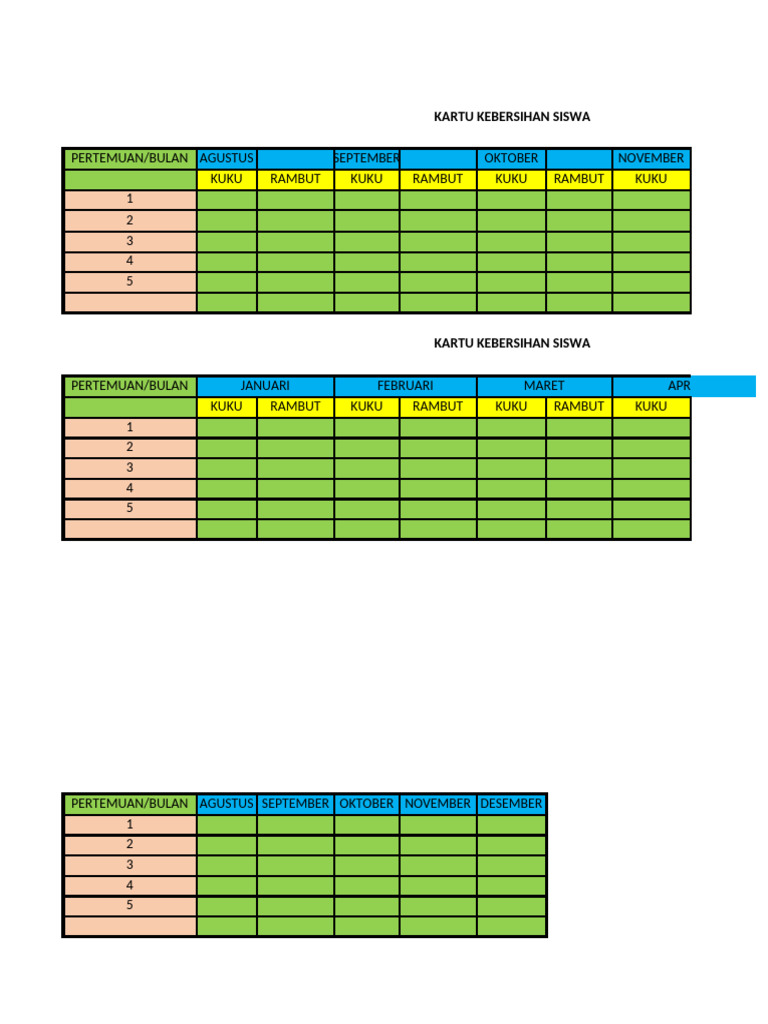 Kartu Kebersihan Siswa SDN 228 Bandung | PDF