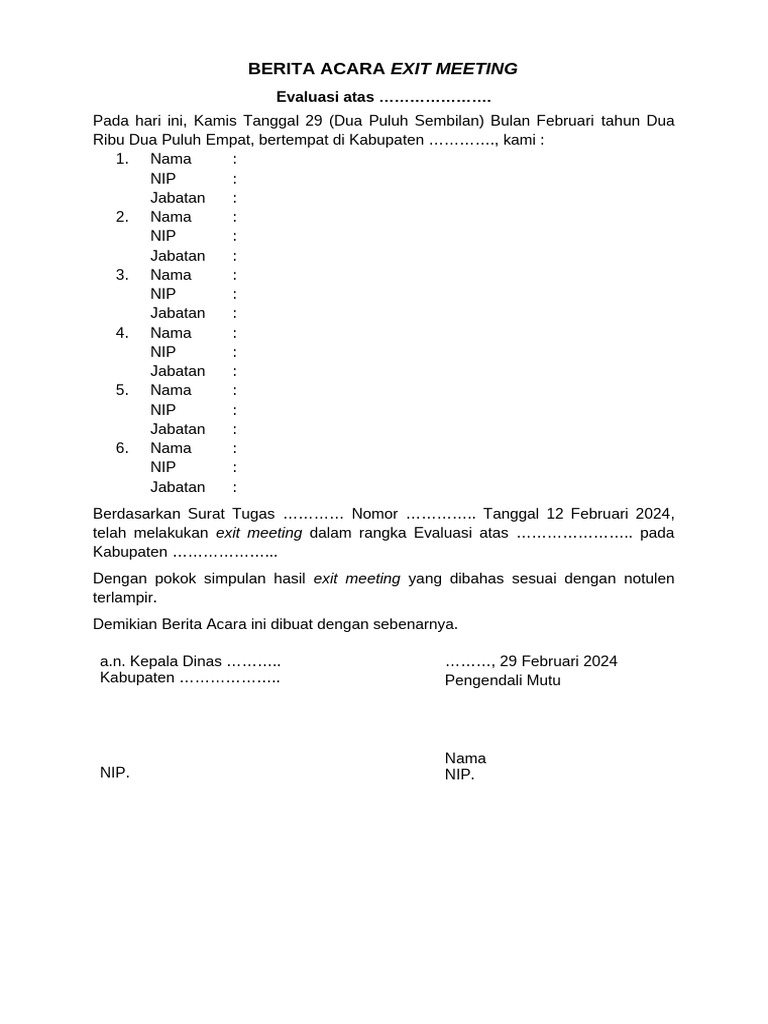 Berita Acara Exit Meeting | PDF