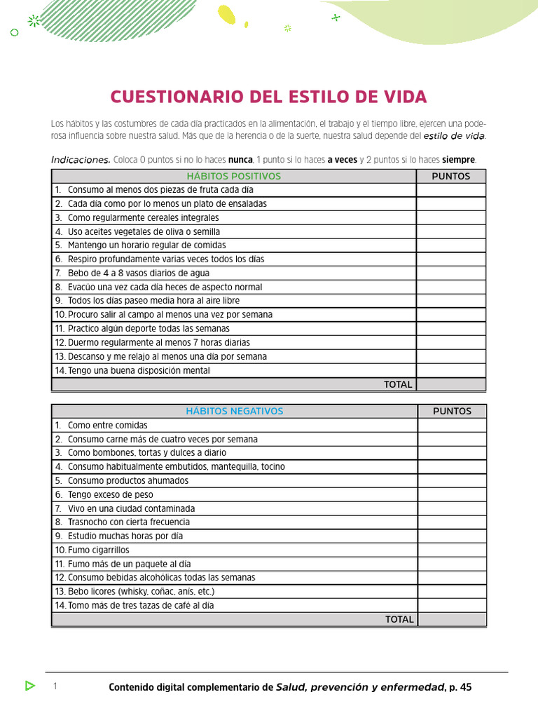 C2 P45 Cuestionario Estilo de Vida B7 SPYE | PDF | Alimentos