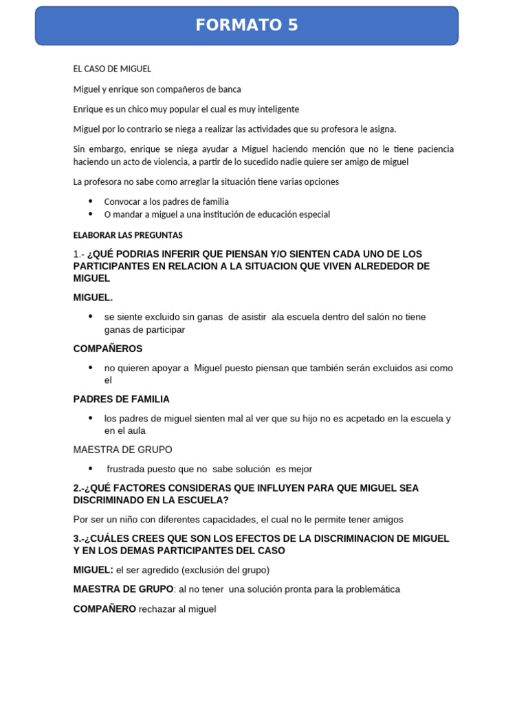 Discriminación Escolar: El Caso de Miguel | PDF | Inclusión (Educación ...