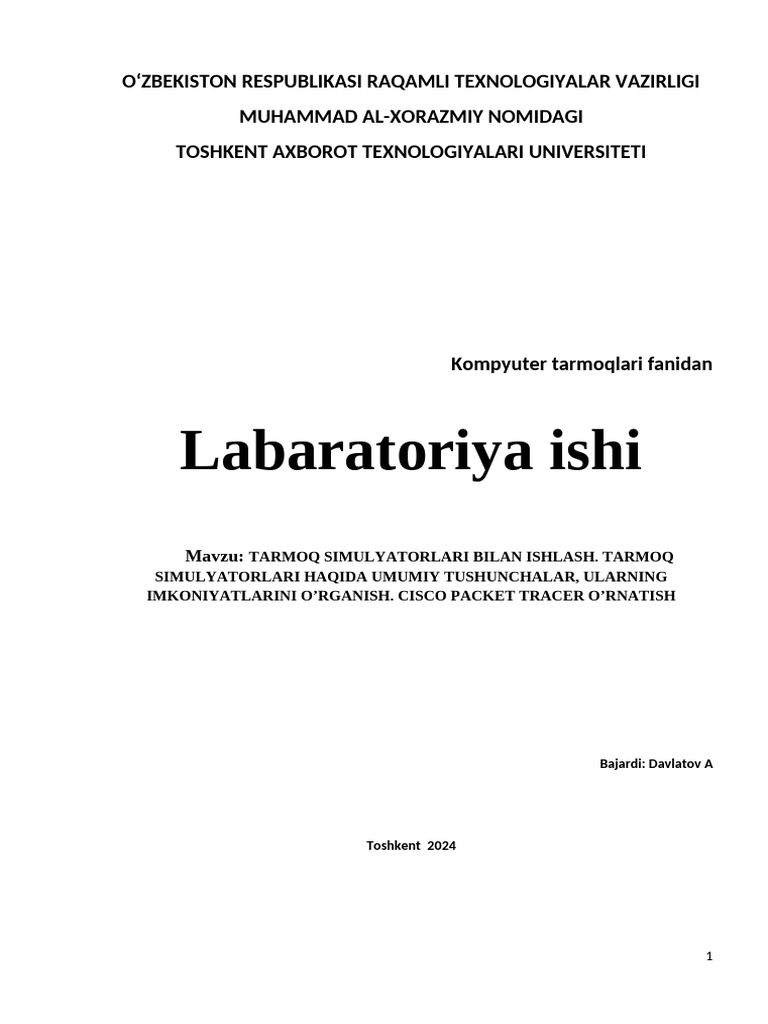 Davlatov A 1-labaratoriya ishi | PDF