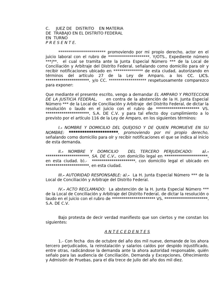 Demanda de Amparo Laboral en DF | PDF | Justicia | Crimen y violencia