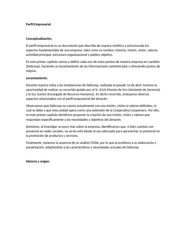 Perfil Empresarial de Delicoop | PDF | Business | Análisis FODA
