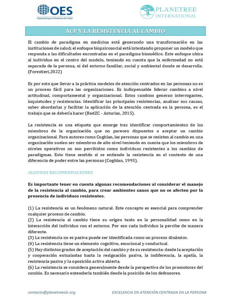 Manejo de la Resistencia al Cambio Organizacional | PDF | Las emociones ...