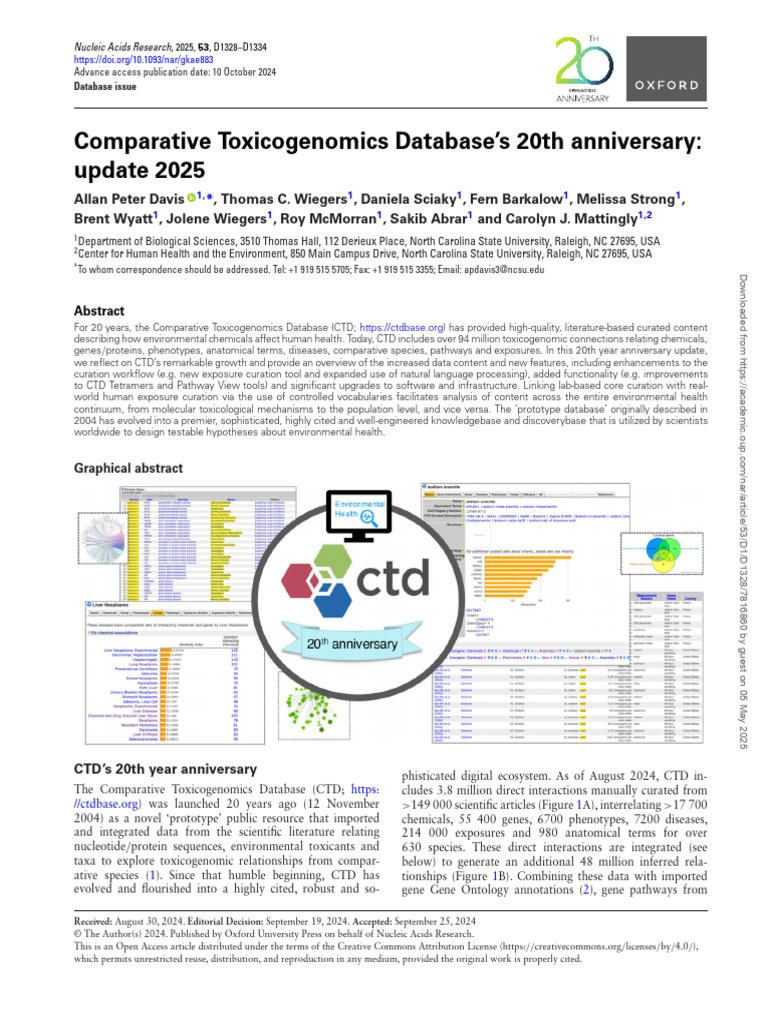 CTD 2025 Update: 20 Years of Toxicogenomics | PDF | Information Science