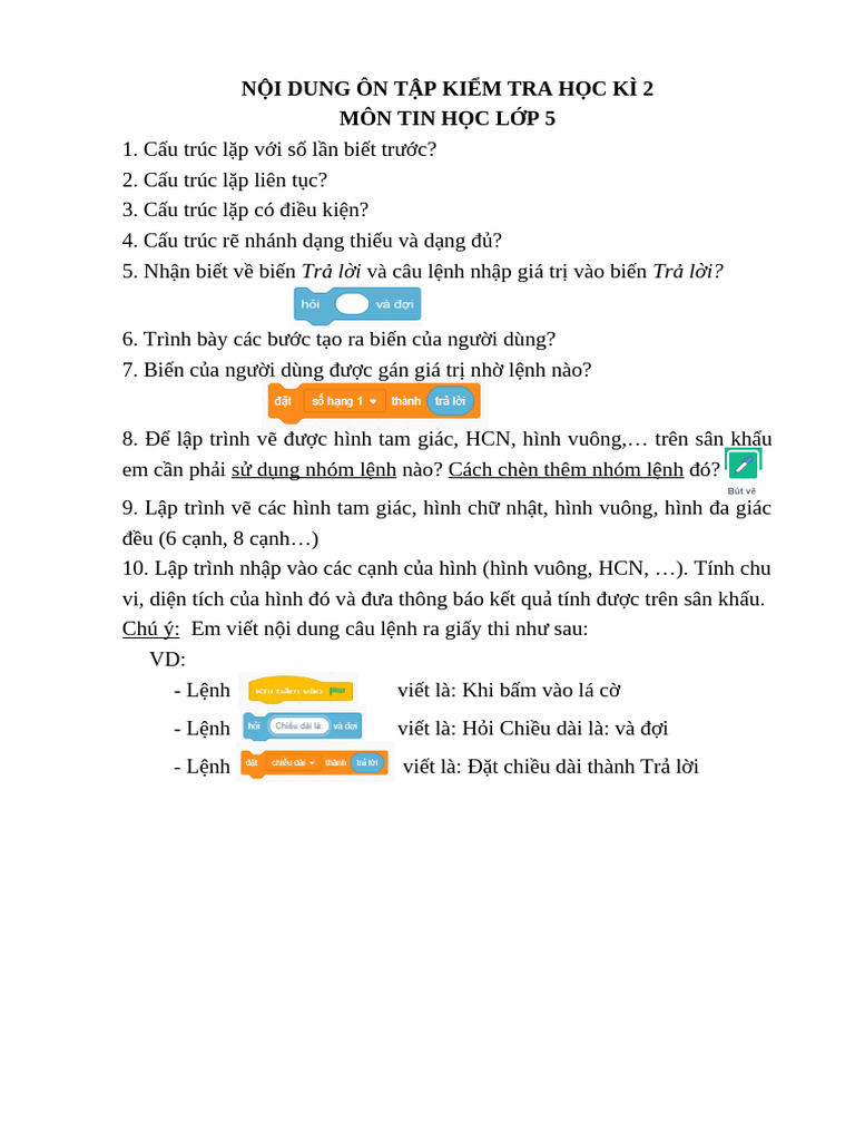 Nội Dung Ôn Tập Hk2 - Tin 5 | PDF