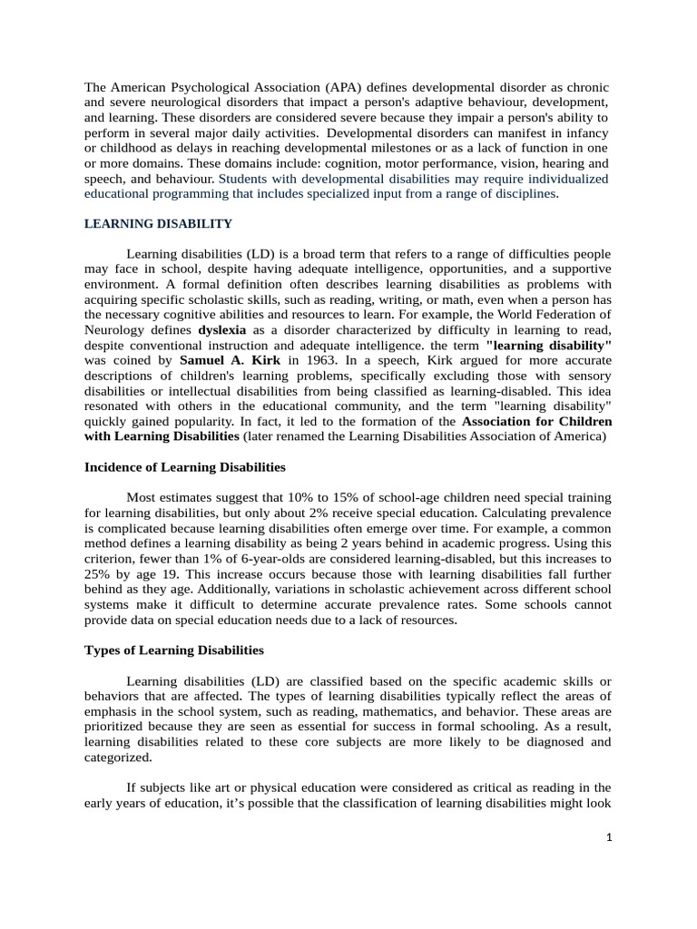 Understanding Developmental Disorders and Learning Disabilities | PDF ...