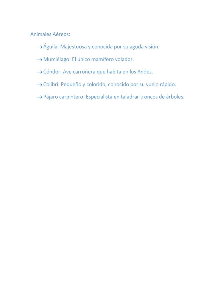 5 Animales Aéreos y sus Nombres | PDF