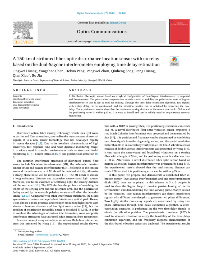 150 km Fiber-Optic Vibration Sensor | PDF | Interferometry | Fiber ...