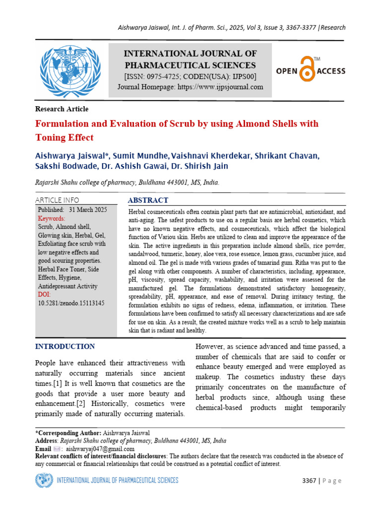 Formulation and Evaluation of Scrub by Using Almond Shells With Toning ...