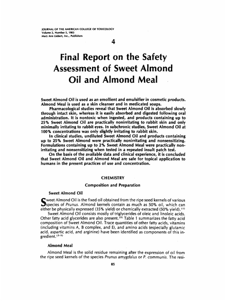 1983 4 Final Report On The Safety Assessment of Sweet Almond Oil and ...