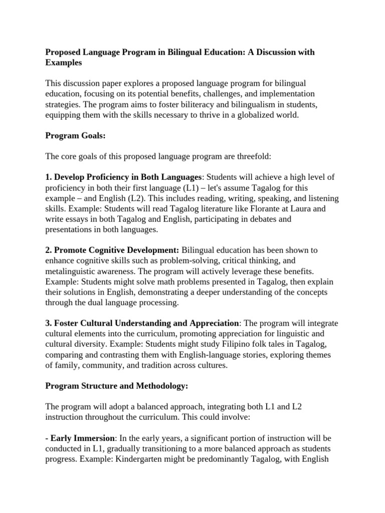 Proposed Language Program in Bilingual Education - Maam Mateo | PDF ...