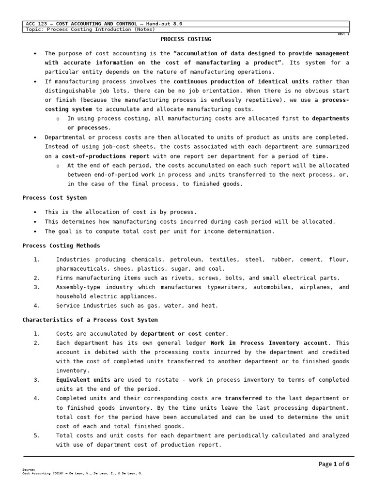 ACC 123.-ACC 123 - Process Costing - Notes-01 | PDF | Inventory | Cost