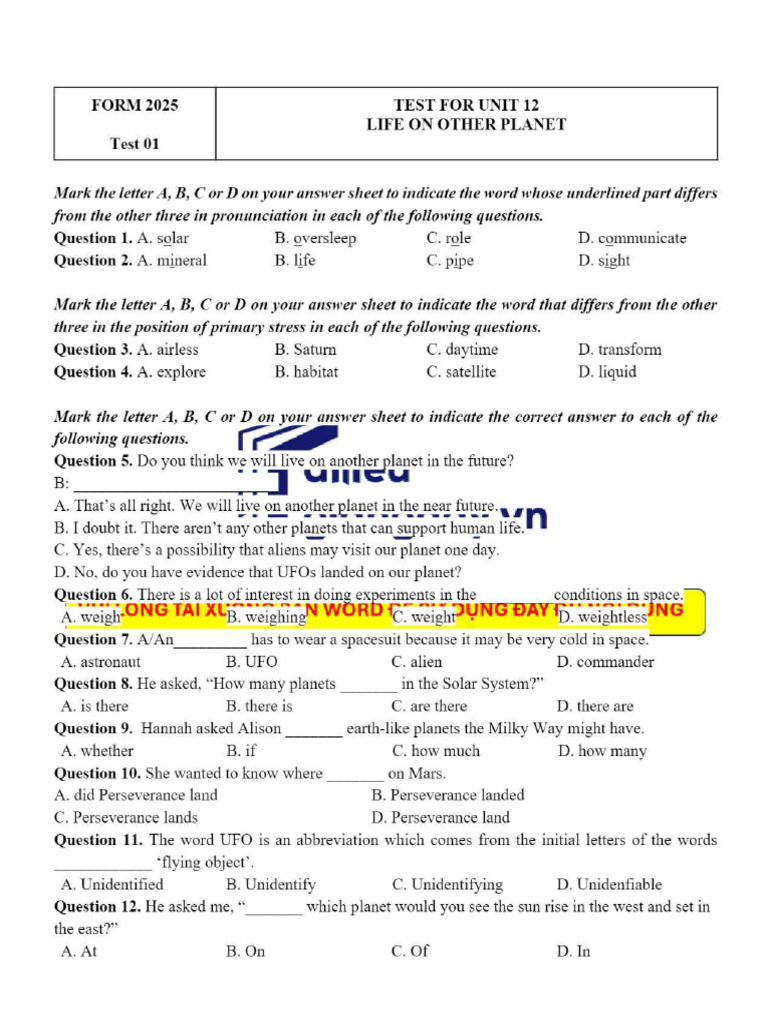 Unit12-Test 1-8 | PDF