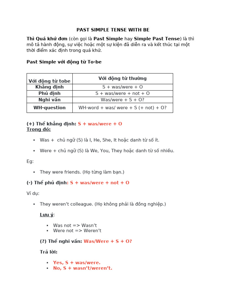 Past Simple Tense With Be | PDF