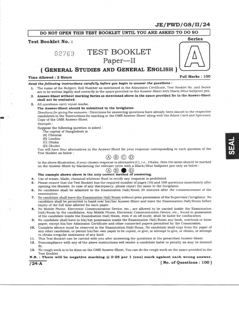 Test Booklet for General English Exam | PDF
