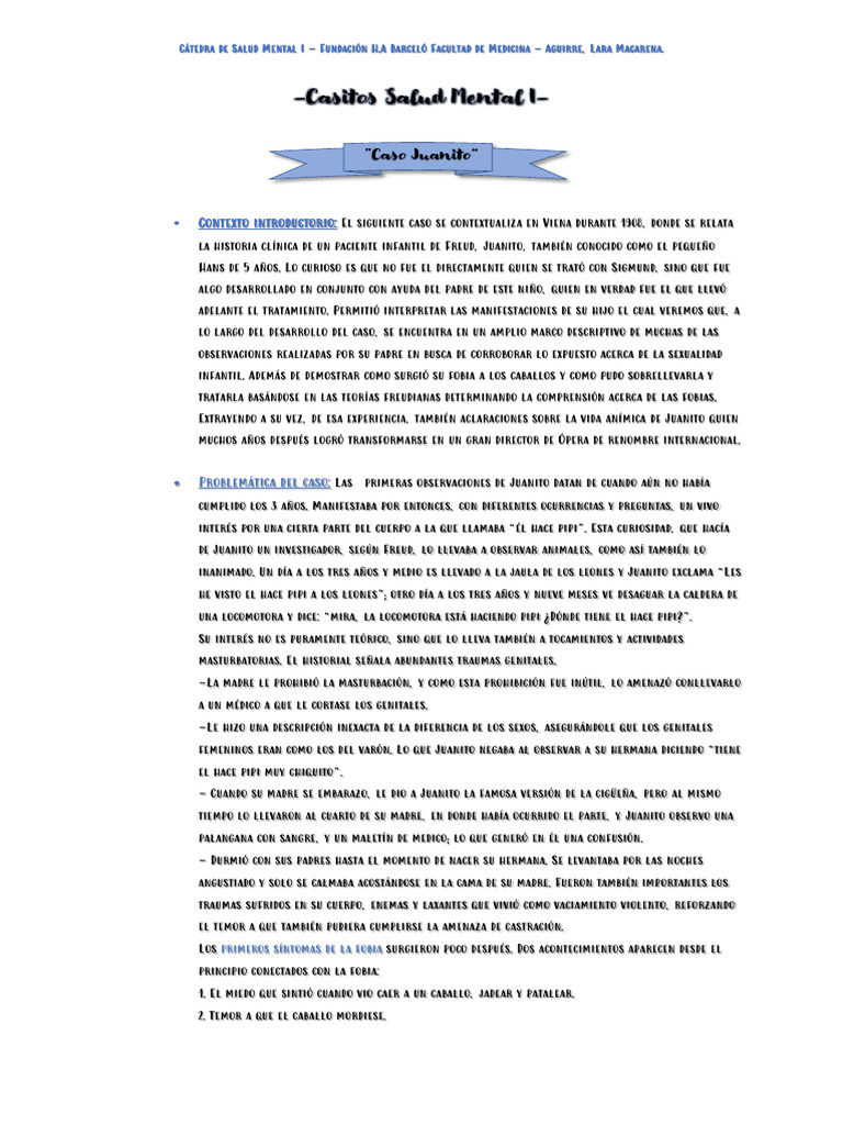 Caso Juanito: Fobia y Sexualidad Infantil | PDF | Complejo de Edipo | Temor