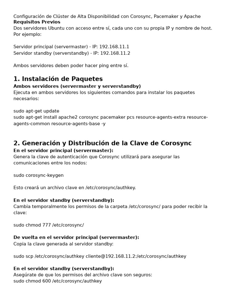 Configuración de Clúster de Alta Disponibilidad Con Corosync | PDF ...